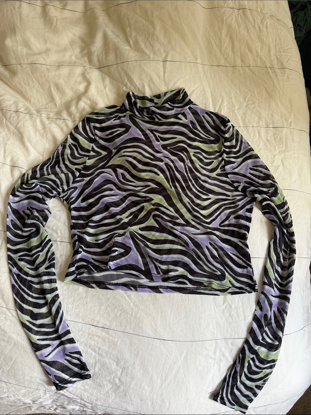ASOS Zebra-Print Mock Neck Crop Top in Black, Lavender & Green